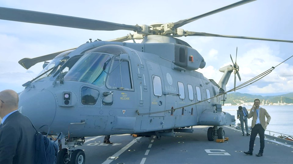 the Giuseppe Garibaldi can carry up to 18 units, including AV-8B Harrier II fighter/bombers and Augusta SH-3D or AgustaWestland AW101 helicopters